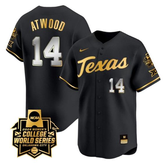 Men's Reese Atwood Jersey #14 Texas AM Aggies 2024 College World Series Patch Vapor Premier Limited NCAA Baseball Stitched Black Gold