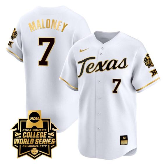 Men's Ashton Maloney Jersey #7 Texas AM Aggies 2024 College World Series Patch Vapor Premier Limited NCAA Baseball Stitched White Gold