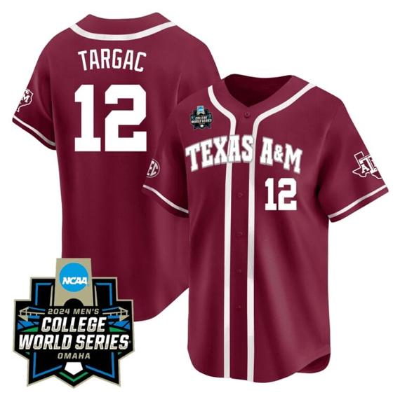 Men's Rayan Targac Jersey #12 Texas AM Aggies 2024 College World Series Vapor Premier Limited NCAA Baseball Stitched Maroon Alternate