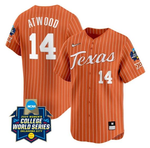 Men's Reese Atwood Jersey #14 Texas AM Aggies 2024 College World Series Patch Vapor Premier Limited NCAA Baseball Stitched Pinstripe Orange