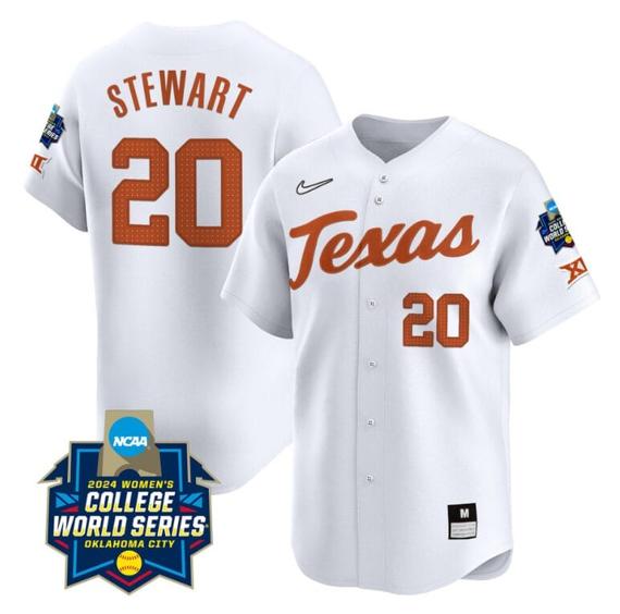 Men's Katie Stewart Jersey #20 Texas AM Aggies 2024 College World Series Patch Vapor Premier Limited NCAA Baseball Stitched White