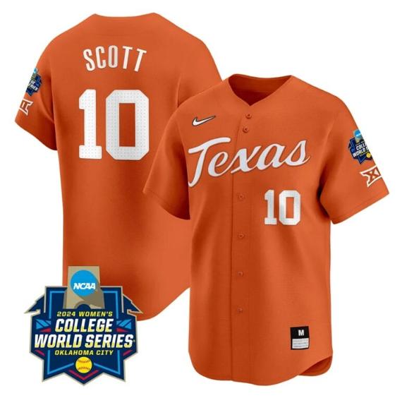 Men's Mia Scott Jersey #10 Texas AM Aggies 2024 College World Series Patch Vapor Premier Limited NCAA Baseball Stitched Orange