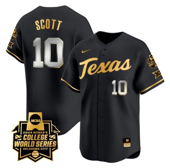 Men's Mia Scott Jersey #10 Texas AM Aggies 2024 College World Series Patch Vapor Premier Limited NCAA Baseball Stitched Black Gold