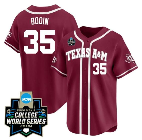 Men's Jason Bodin Jersey #35 Texas AM Aggies 2024 College World Series Vapor Premier Limited NCAA Baseball Stitched Maroon Alternate