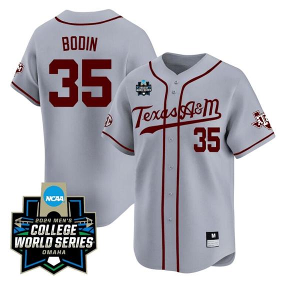 Men's Jason Bodin Jersey #35 Texas AM Aggies 2024 College World Series Vapor Premier Limited NCAA Baseball Stitched Grey Alternate
