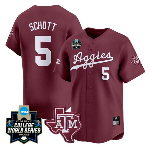Men's Hayden Schott Jersey #5 Texas AM Aggies 2024 College World Series Vapor Premier Limited NCAA Baseball Stitched Maroon