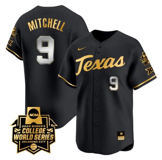 Men's Joley Mitchell Jersey #9 Texas AM Aggies 2024 College World Series Patch Vapor Premier Limited NCAA Baseball Stitched Black Gold