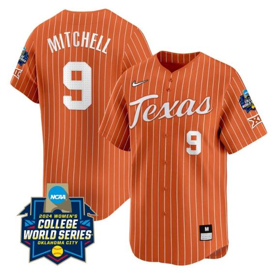 Men's Joley Mitchell Jersey #9 Texas AM Aggies 2024 College World Series Patch Vapor Premier Limited NCAA Baseball Stitched Pinstripe Orange