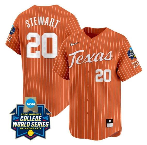 Men's Katie Stewart Jersey #20 Texas AM Aggies 2024 College World Series Patch Vapor Premier Limited NCAA Baseball Stitched Pinstripe Orange