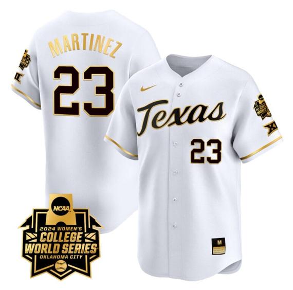 Men's Viviana Martinez Jersey #23 Texas AM Aggies 2024 College World Series Patch Vapor Premier Limited NCAA Baseball Stitched White Gold