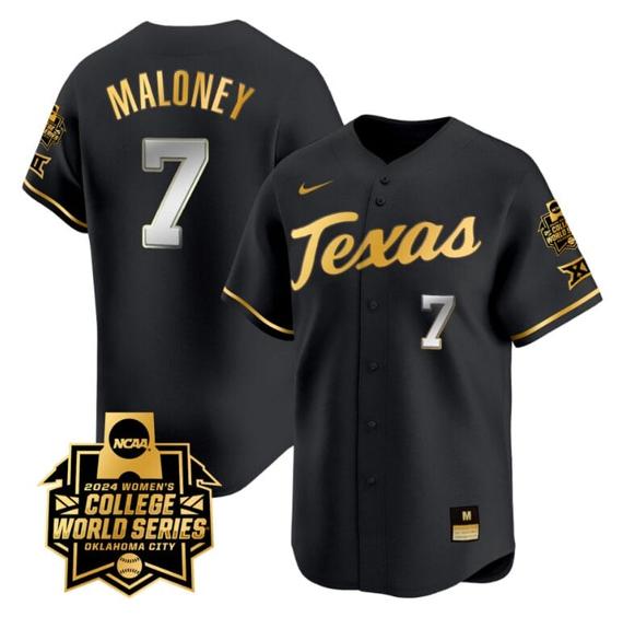 Men's Ashton Maloney Jersey #7 Texas AM Aggies 2024 College World Series Patch Vapor Premier Limited NCAA Baseball Stitched Black Gold