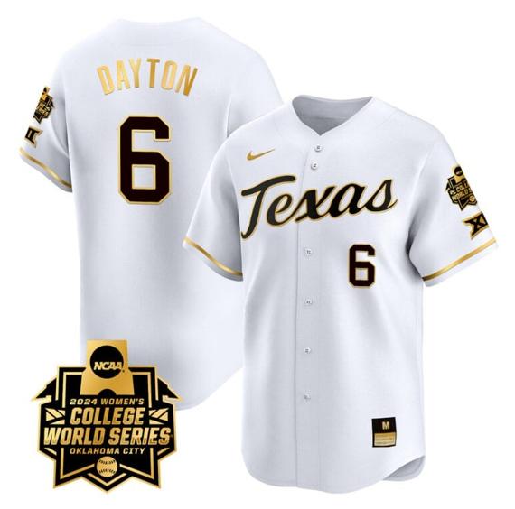 Men's Bella Dayton Jersey #6 Texas AM Aggies 2024 College World Series Patch Vapor Premier Limited NCAA Baseball Stitched White Gold