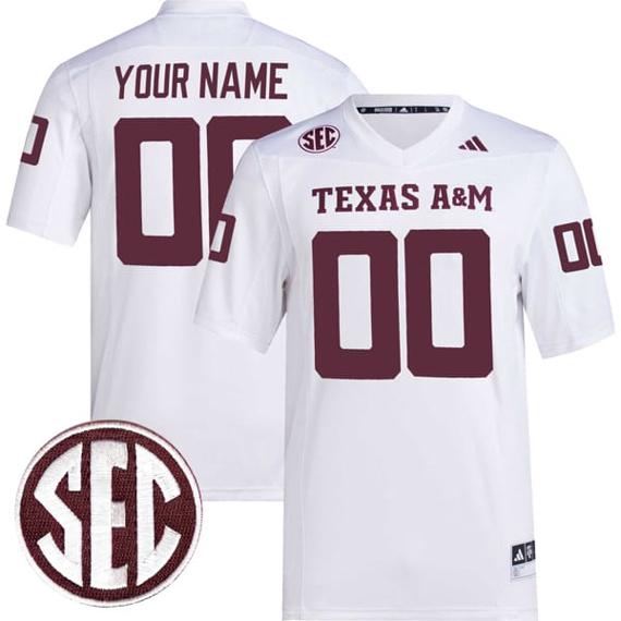 Men's Custom Texas A&M Aggies Jersey Name and Number College Football White Premier All Stitched