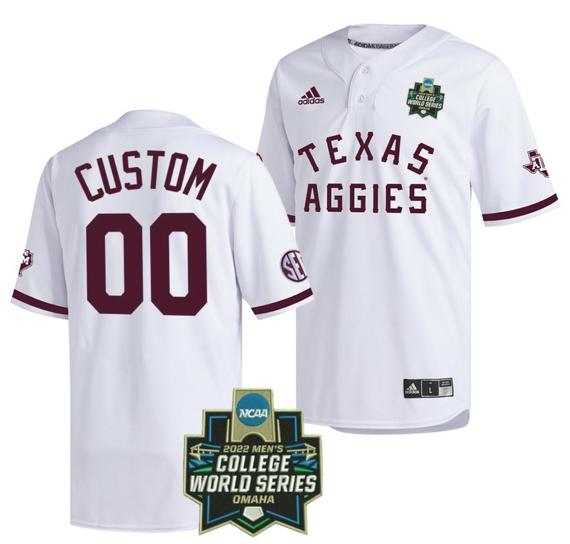 Men's Custom Texas A&M Aggies Baseball Jersey Name and Number NCAA College 2022 College World Series White