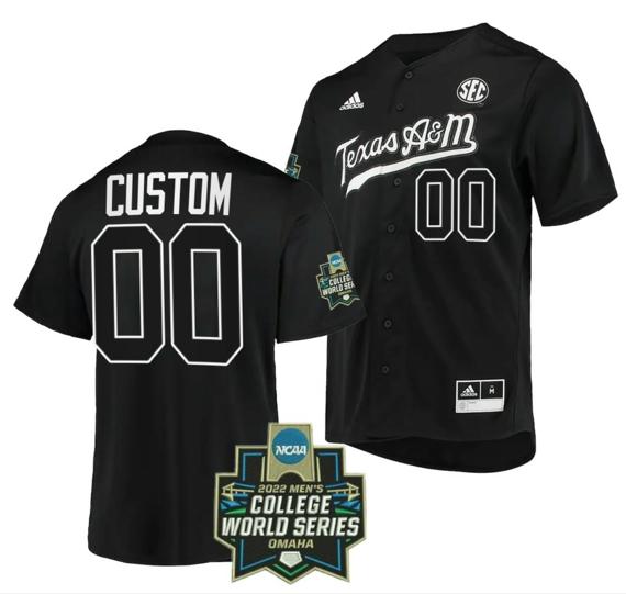 Men's Custom Texas A&M Aggies Baseball Jersey Name and Number NCAA College 2022 College World Series Black