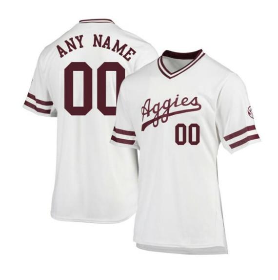 Men's Custom Texas A&M Aggies Jersey Name and Number Baseball College White