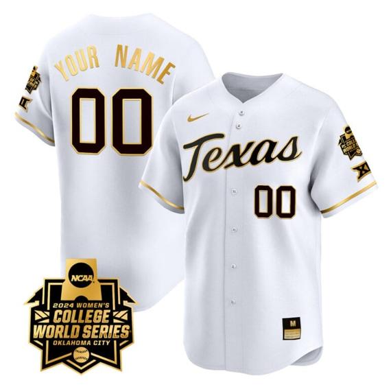 Men's Custom Texas AM Aggies Jersey 2024 College World Series Champions Vapor Premier Limited NCAA Baseball Stitched White Gold