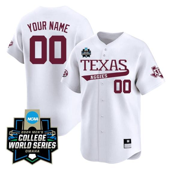 Men's Custom Texas AM Aggies Jersey 2024 College World Series Vapor Premier Limited V2 NCAA Baseball Stitched White