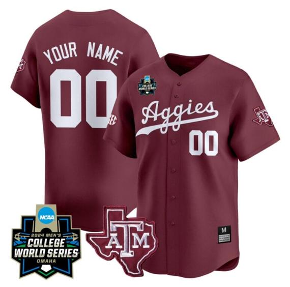 Men's Custom Texas AM Aggies Jersey 2024 College World Series Vapor Premier Limited NCAA Baseball Stitched Maroon