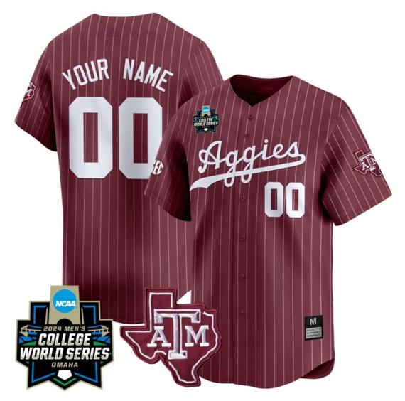 Men's Custom Texas AM Aggies Jersey 2024 College World Series Vapor Premier Limited NCAA Baseball Stitched Maroon Pinstripe