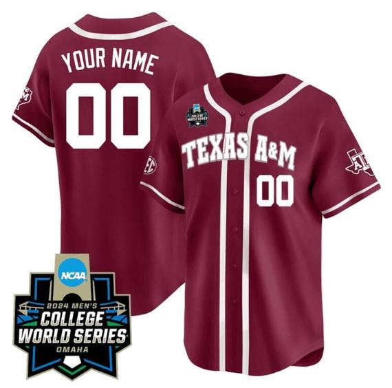 Men's Custom Texas AM Aggies Jersey 2024 College World Series Vapor Premier Limited V2 NCAA Baseball Stitched Maroon Alternate