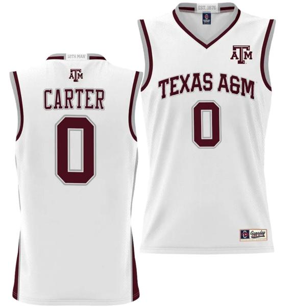 Men's Jace Carter Jersey #0 Texas A&M Aggies NIL College Basketball Jersey Lightweight White