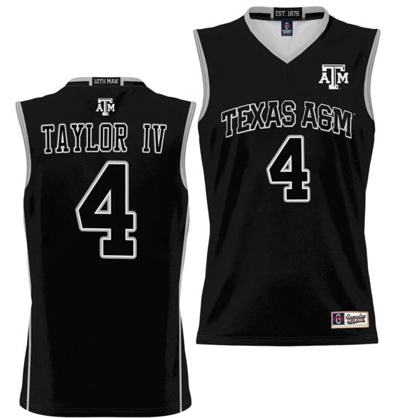 Men's Wade Taylor IV Jersey #4 Texas A&M Aggies NIL College Basketball Jersey Lightweight Black