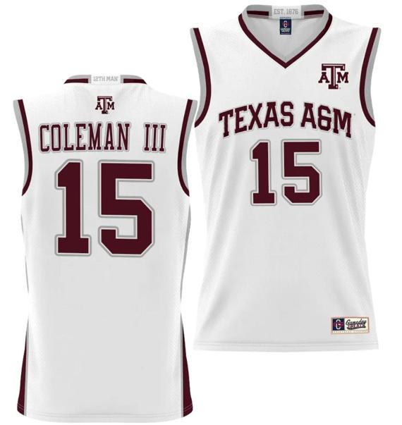 Men's Henry Coleman III Jersey #15 Texas A&M Aggies NIL College Basketball Jersey Lightweight White