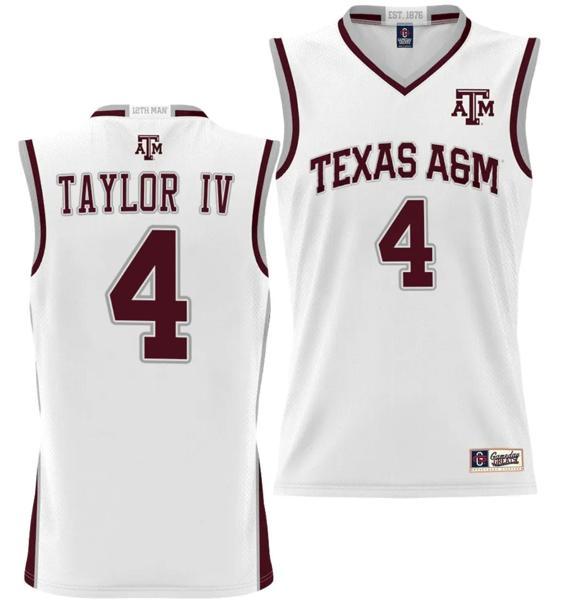 Men's Wade Taylor IV Jersey #4 Texas A&M Aggies NIL College Basketball Jersey Lightweight White