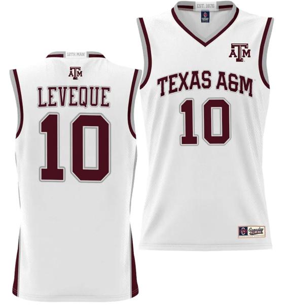 Men's Wildens Leveque Jersey #10 Texas A&M Aggies NIL College Basketball Jersey Lightweight White