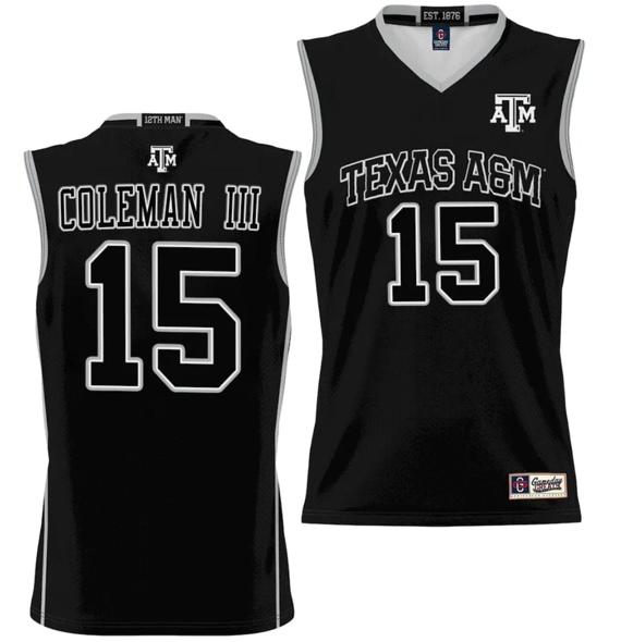 Men's Henry Coleman III Jersey #15 Texas A&M Aggies NIL College Basketball Jersey Lightweight Black