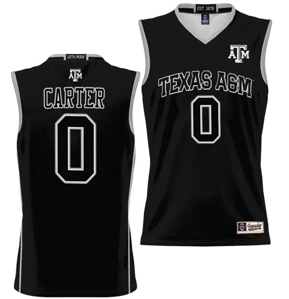 Men's Jace Carter Jersey #0 Texas A&M Aggies NIL College Basketball Jersey Lightweight Black