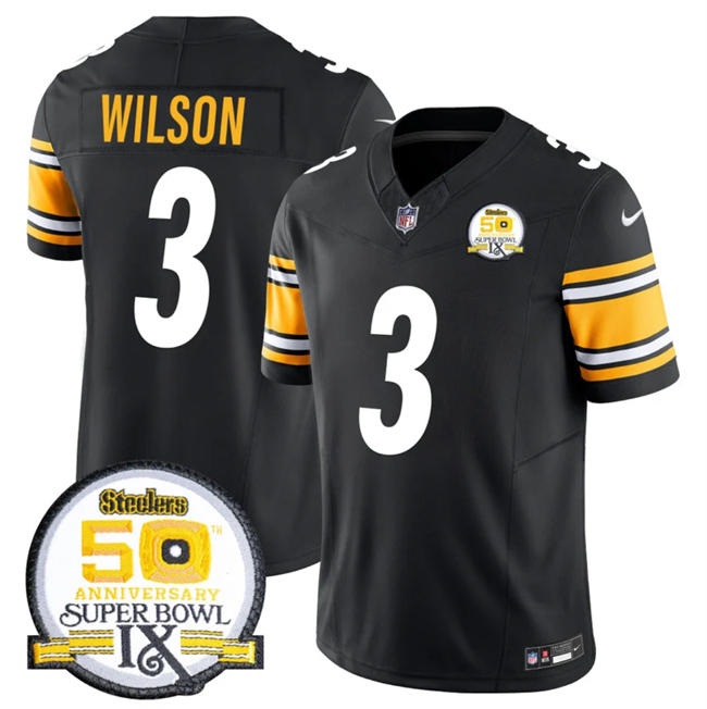 Men's Pittsburgh Steelers #3 Russell Wilson Black 2024 F.U.S.E. 50th Anniversary Of Super Bowl IX Alternate Vapor Untouchable Limited Stitched Jersey - 副本