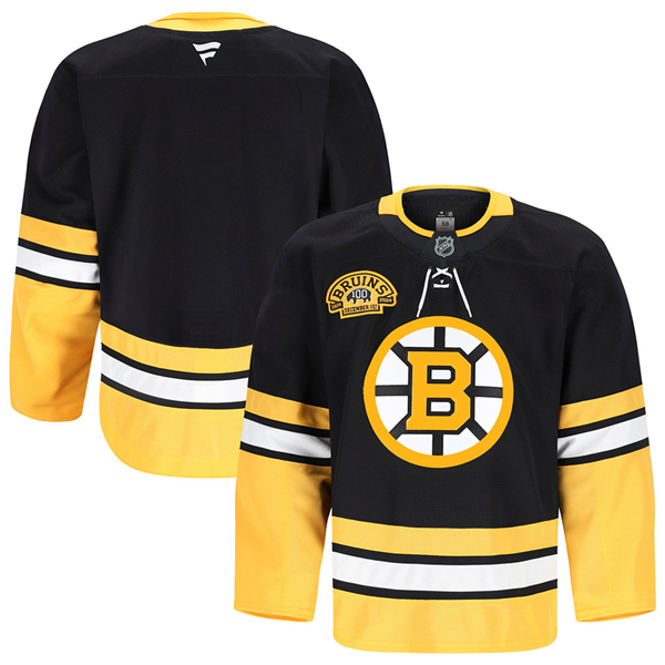Men's Boston Bruins Blank Black 2024 100th Anniversary Patch Stitched Game Jersey