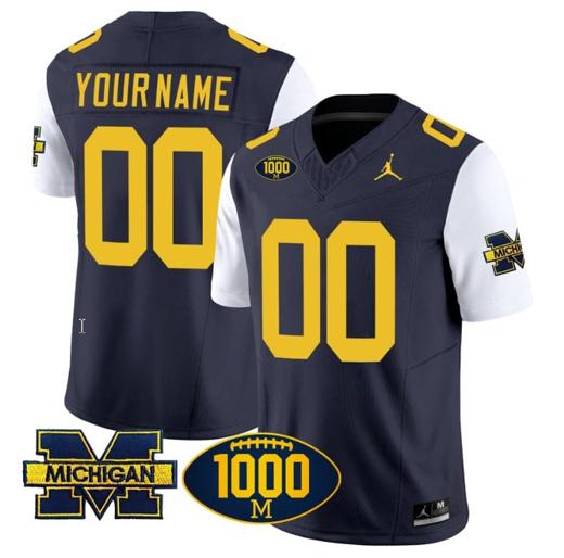 Men's Custom Michigan Wolverines Jersey Name and Number 1000 Wins Patch Vapor College Football White