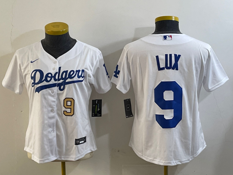 Women's Los Angeles Dodgers #9 Gavin Thomas Lux White Cool Base Stitched Baseball Jersey