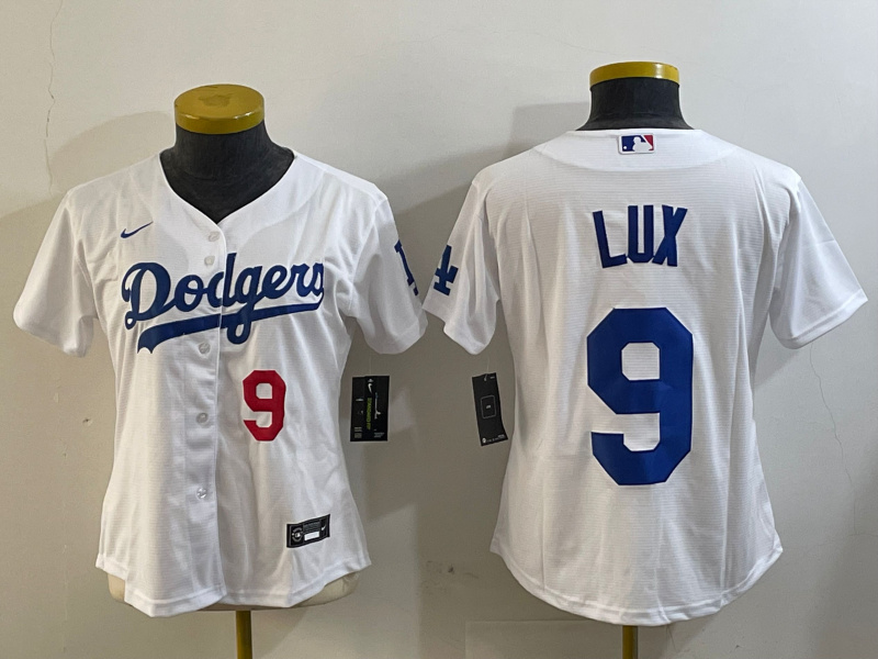 Women's Los Angeles Dodgers #9 Gavin Thomas Lux White Cool Base Stitched Baseball Jersey