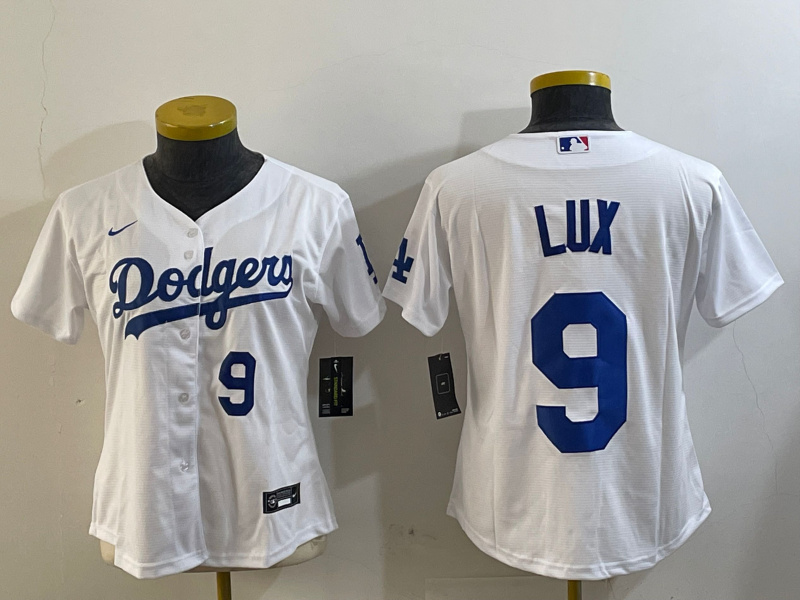 Women's Los Angeles Dodgers #9 Gavin Thomas Lux White Cool Base Stitched Baseball Jersey