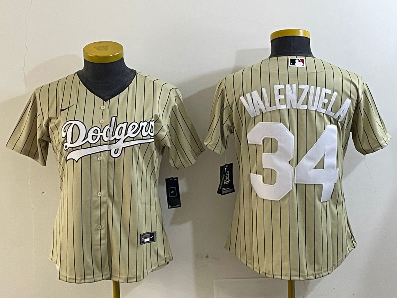 Women's Los Angeles Dodgers #34 Fernando Valenzuela Cream Authentic Collection Stitched MLB Jersey