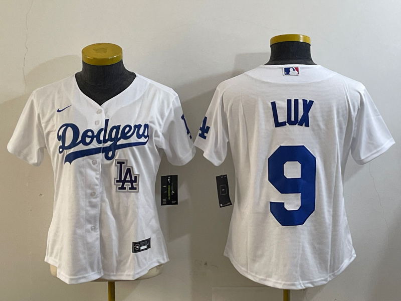 Women's Los Angeles Dodgers #9 Gavin Thomas Lux White Cool Base Stitched Baseball Jersey