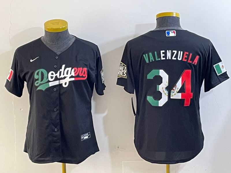 Women's Los Angeles Dodgers #34 Fernando Valenzuela Black Mexico Authentic Collection Stitched MLB Jersey