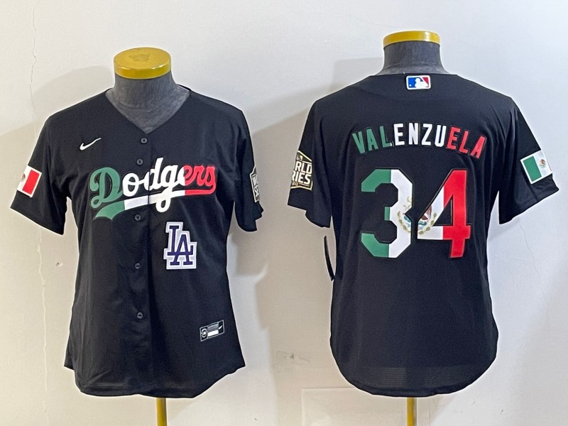Women's Los Angeles Dodgers #34 Toro Valenzuela Black Mexico Cool Base Nike Stitched Jersey