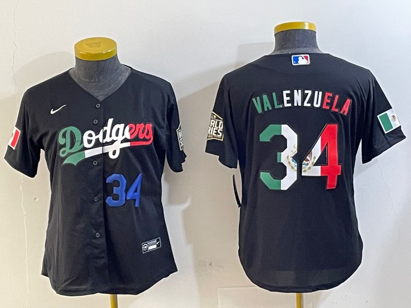 Women's Los Angeles Dodgers #34 Toro Valenzuela Black Mexico Cool Base Stitched Nike Jersey