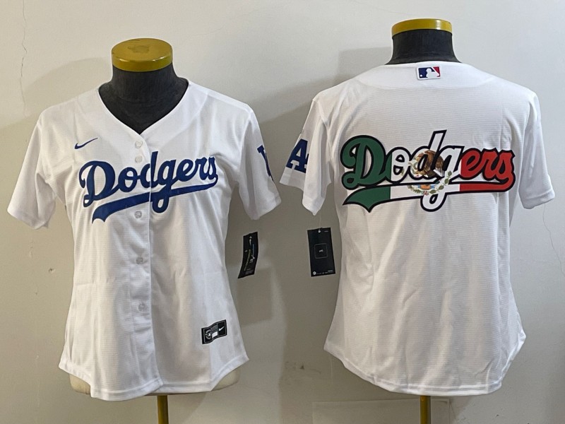 Women's Los Angeles Dodgers Blank Big Logo White Cool Base Stitched Baseball Jersey