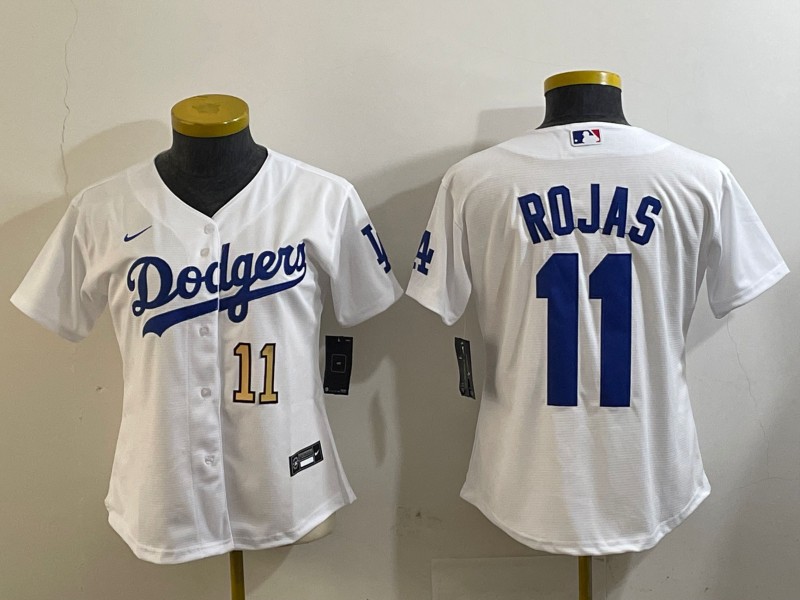 Women's Los Angeles Dodgers #11 Miguel Rojas Number White Cool Base Stitched MLB Jerseys