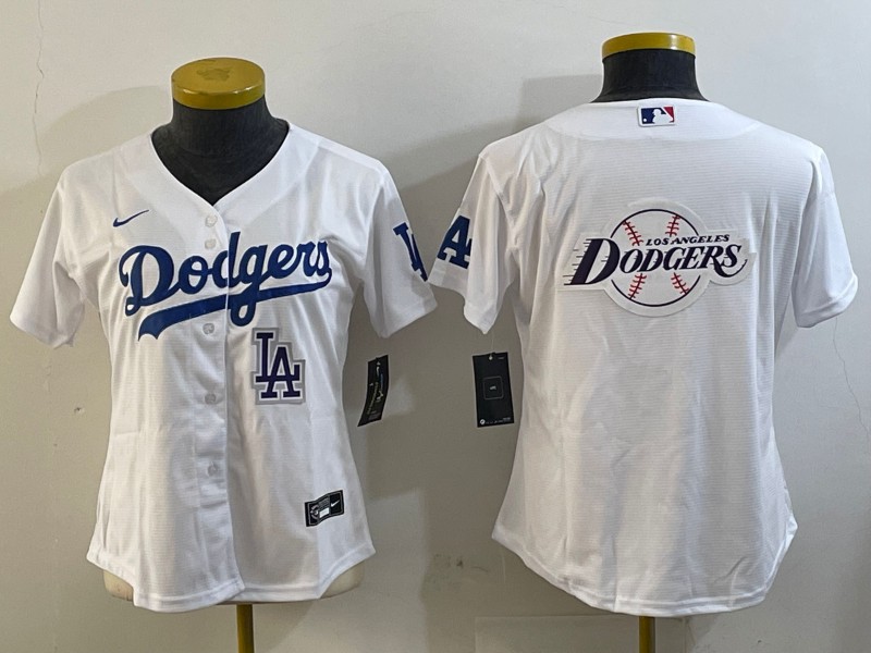 Women's Los Angeles Dodgers Blank LA Big Logo White Cool Base Stitched Baseball Jersey