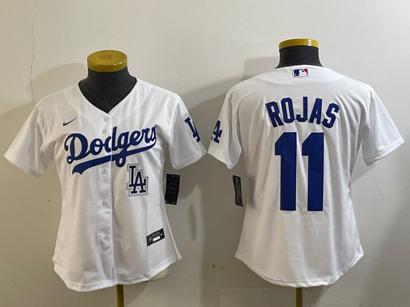 Women's Los Angeles Dodgers #11 Miguel Rojas Number White Cool Base Stitched MLB Jersey