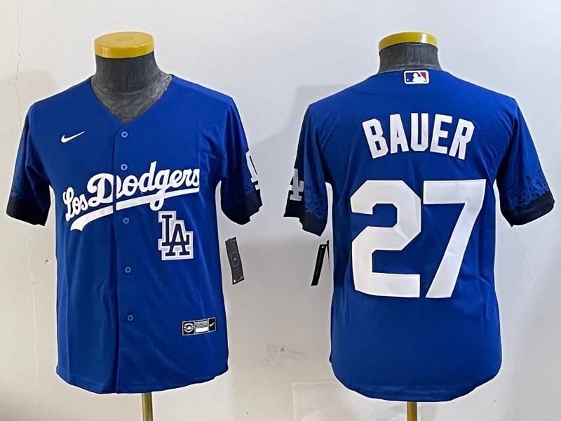 Youth Los Angeles Dodgers #27 Trevor Bauer Royal Nike Cool Base Stitched MLB Jerseys