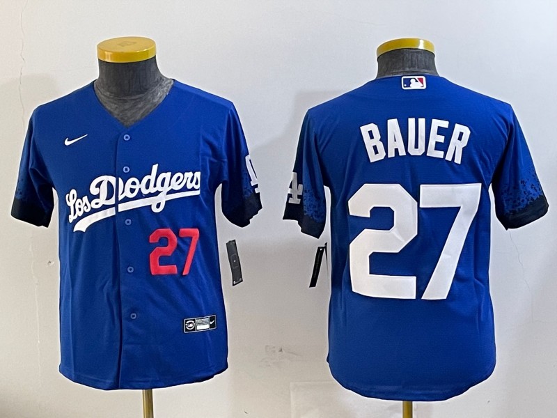 Youth Los Angeles Dodgers #27 Trevor Bauer Royal MLB Cool Base Stitched Jersey