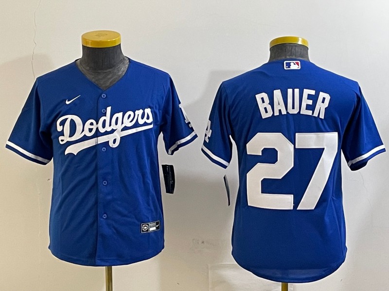 Youth Los Angeles Dodgers #27 Trevor Bauer Blue Cool Base Stitched Jerseys
